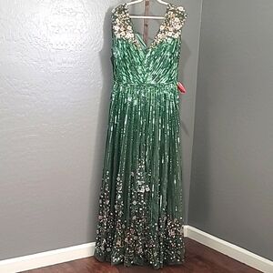 Sequin floral green dress  size 16